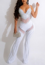 (White)(Plus Size)2022 Styles Women Fashion Spring&Winter TikTok&Instagram Styles Sequin Strap Jumpsuit