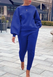 (Blue)(Plus Size)2022 Styles Women Fashion Spring&Winter TikTok&Instagram Styles Solid Color Two Piece Suit