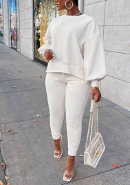 (White)(Plus Size)2022 Styles Women Fashion Spring&Winter TikTok&Instagram Styles Solid Color Two Piece Suit