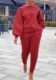 (Red)(Plus Size)2022 Styles Women Fashion Spring&Winter TikTok&Instagram Styles Solid Color Two Piece Suit