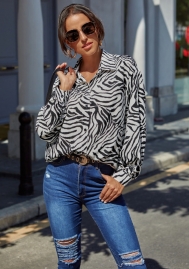 (Real Image)2022 Styles Women Fashion Spring&Winter TikTok&Instagram Styles Print Zebra Front Button Long Sleeve Shirts
