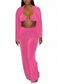 (Pink)2022 Styles Women Fashion Spring&Winter TikTok&Instagram Styles Solid Color Velvet Three Piece Suit