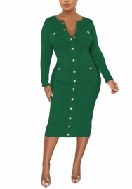 (Green)2022 Styles Women Fashion Spring&Winter TikTok&Instagram Styles Long Sleeve Front Button Midi Dress