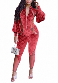 (Red)2022 Styles Women Fashion Spring&Winter TikTok&Instagram Styles Velvet Front Zipper Jumpsuit