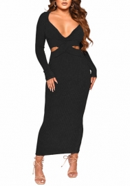 (Black)2022 Styles Women Fashion Spring&Winter TikTok&Instagram Styles Cut Out Long Sleeve Maxi Dress