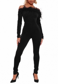 (Black)2022 Styles Women Fashion Spring&Winter TikTok&Instagram Styles Off Shoulder Tassel Jumpsuit