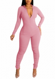 (Pink)2022 Styles Women Fashion Spring&Winter TikTok&Instagram Styles  Deep V Neck Solid Color Jumpsuit