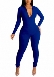 (Blue)2022 Styles Women Fashion Spring&Winter TikTok&Instagram Styles  Deep V Neck Solid Color Jumpsuit