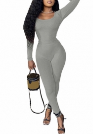 (Gray)2022 Styles Women Fashion Spring&Winter TikTok&Instagram Styles Solid Color Long Sleeve Jumpsuit
