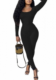(Black)2022 Styles Women Fashion Spring&Winter TikTok&Instagram Styles Solid Color Long Sleeve Jumpsuit