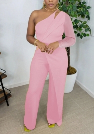 (Pink)2022 Styles Women Fashion Spring&Winter TikTok&Instagram Styles Single Shoulder Long Sleeve Jumpsuit