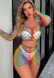 (Real Image)2022 Styles Women Sexy Spring&Winter TikTok&Instagram Styles Net Colorful Two Piece Dress
