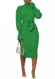 (Green,Real Image)2022 Styles Women Sexy Spring&Winter TikTok&Instagram Styles OL Long Sleeve Midi Dress with Waist Tie