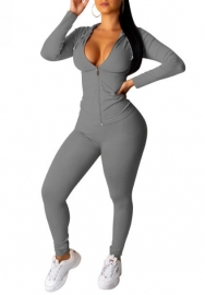 (Gray)2022 Styles Women Sexy Spring&Winter TikTok&Instagram Styles Front Zipper Two Piece Suit