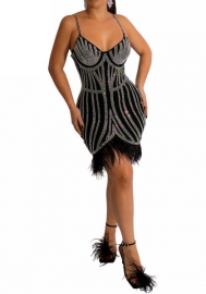 (Black)2022 Styles Women Sexy Spring&Winter TikTok&Instagram Styles Sequin Tassel Mini Dress