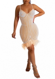 (Apricot)2022 Styles Women Sexy Spring&Winter TikTok&Instagram Styles Sequin Tassel Mini Dress