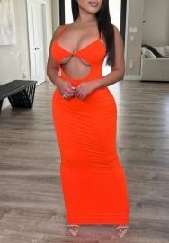 (Orange)2022 Styles Women Sexy Spring&Winter TikTok&Instagram Styles Cut Out Strap Maxi Dress