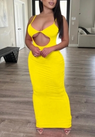 (Yellow)2022 Styles Women Sexy Spring&Winter TikTok&Instagram Styles Cut Out Strap Maxi Dress