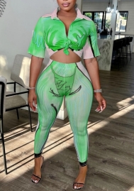 (Green)2022 Styles Women Sexy Spring&Winter TikTok&Instagram Styles Print Two Piece Suit