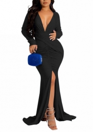 (Black)2022 Styles Women Sexy Spring&Winter TikTok&Instagram Styles Cross V Neck Long Sleeve Maxi Dress