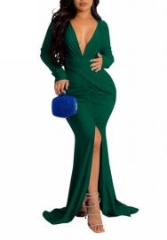 (Green)2022 Styles Women Sexy Spring&Winter TikTok&Instagram Styles Cross V Neck Long Sleeve Maxi Dress