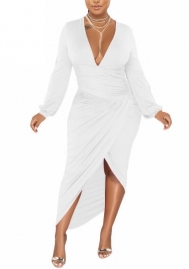 (White)2022 Styles Women Sexy Spring&Winter TikTok&Instagram Styles V Neck Long Sleeve Irregular Maxi Dress