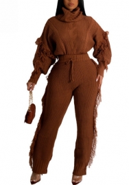 (Coffee)2022 Styles Women Sexy Spring&Winter TikTok&Instagram Styles Sweater Two Piece Suit