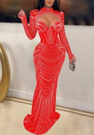 (Red)2022 Styles Women Sexy Spring&Winter TikTok&Instagram Styles Sequins Long Sleeve Maxi Dress