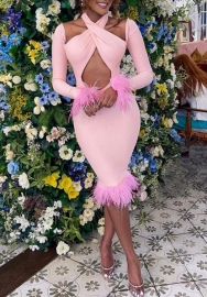 (Real Image)2022 Styles Women Sexy Spring&Winter TikTok&Instagram Styles Long Sleeve Tassels Midi Dress