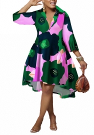 (Real Image)2022 Styles Women Sexy Spring&Winter TikTok&Instagram Styles Loose Print Front Button Hem Midi Dress