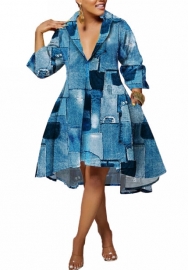 (Real Image)2022 Styles Women Sexy Spring&Winter TikTok&Instagram Styles Loose Print Front Button Hem Midi Dress