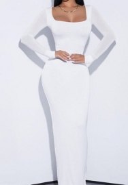 (White)2022 Styles Women Sexy Spring&Winter TikTok&Instagram Styles Deep Round Neck Long Sleeve Maxi Dress