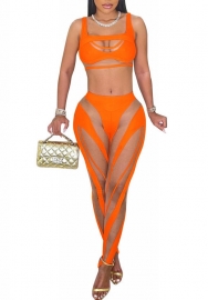 (Orange)2022 Styles Women Sexy Spring&Winter TikTok&Instagram Styles Mesh Two Piece Suit