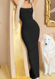 (Black)2022 Styles Women Sexy Spring&Winter TikTok&Instagram Styles Strap Solid Color Maxi Dress