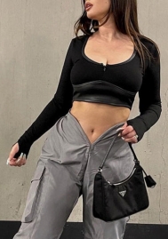(Real Image)2022 Styles Women Sexy Spring&Winter TikTok&Instagram Styles Black Long Sleeve Tank Tops