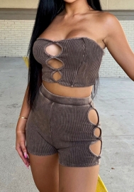 (Brown)2022 Styles Women Sexy Spring&Winter TikTok&Instagram Styles Cut Out Short Two Piece Suit