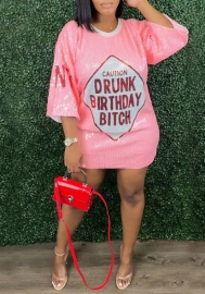 (Pink)2023 Styles Women Sexy&Fashion Spring&Summer TikTok&Instagram Styles Sequins Cartoon Casual Dress