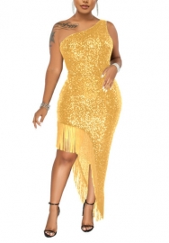 (Gold)2023 Styles Women Sexy&Fashion Spring&Summer TikTok&Instagram Styles Sequins Tassel Irregular Maxi Dress