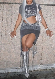 (Gray)2023 Styles Women Sexy&Fashion Spring&Summer TikTok&Instagram Styles Print  Two Piece Dress