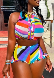 (Real Image)2023 Styles Women Sexy&Fashion Spring&Summer TikTok&Instagram Styles Contrast Color Short Two Piece Suit