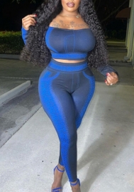 (Blue)2023 Styles Women Sexy&Fashion Spring&Summer TikTok&Instagram Styles Off Shoulder Two Piece Suit