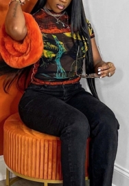 (Real Image)2023 Styles Women Sexy&Fashion Spring&Summer TikTok&Instagram Styles Print Short Sleeve Tee