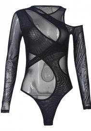 (Real Image)2023 Styles Women Sexy&Fashion Spring&Summer TikTok&Instagram Styles Mesh Black Bodysuit
