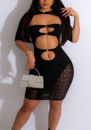 (Real Image)2023 Styles Women Sexy&Fashion Spring&Summer TikTok&Instagram Styles Black Lace Cut Out Midi Dress