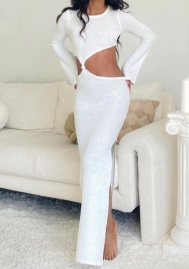 (Real Image)2023 Styles Women Sexy&Fashion Spring&Summer TikTok&Instagram Styles White Long Sleeve Cut Out Maxi Dress