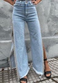 (Blue)2023 Styles Women Sexy&Fashion Spring&Summer TikTok&Instagram Styles Jeans High Split Tassel Long Pants
