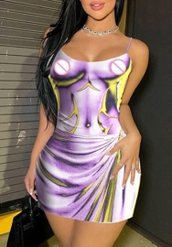 (Purple)2023 Styles Women Sexy&Fashion Spring&Summer TikTok&Instagram Styles Print Strap Mini Dress