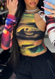 (Real Image)2023 Styles Women Sexy&Fashion Spring&Summer TikTok&Instagram Styles Print Cut Out Tee