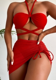 (Real Image)2023 Styles Women Sexy&Fashion Summer TikTok&Instagram Styles Red 3 Piece Swimsuit