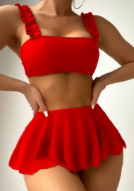 (Real Image)2023 Styles Women Sexy&Fashion Summer TikTok&Instagram Styles Red 3 Piece Swimwear